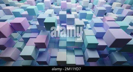 3d rendu de l'arrière-plan abstrait des cubes multicolores positionnés au hasard. Banque D'Images
