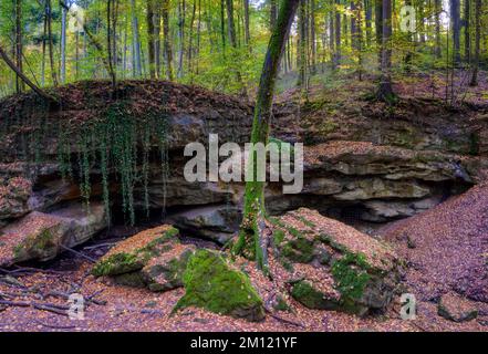 Église du diable de Grünsberg, gorge de grès rhétien, Altdorf, moyenne-Franconie, Franconie, Bavière, Allemagne Banque D'Images