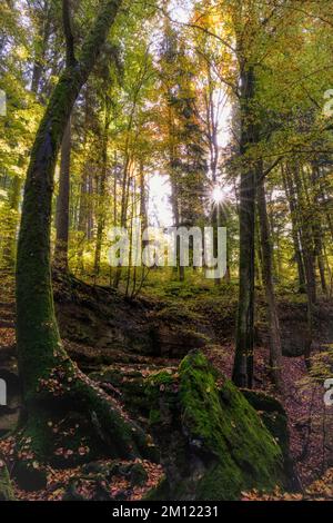 Église du diable de Grünsberg, gorge de grès rhétien, Altdorf, moyenne-Franconie, Franconie, Bavière, Allemagne Banque D'Images