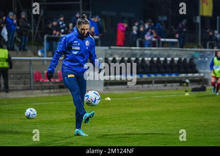 Francfort, Allemagne. 09th décembre 2022. Francfort, Allemagne, 09 décembre 2022: Adrijana Mori (28 Potsdam) pendant l'échauffement avant le match FLYERALARM Frauen-Bundesliga entre Eintracht Francfort et 1. FFC turbine Potsdam au stade de Brentanobad à Francfort-sur-le-main, Allemagne. (Norina Toenges/SPP) crédit: SPP Sport Press photo. /Alamy Live News Banque D'Images