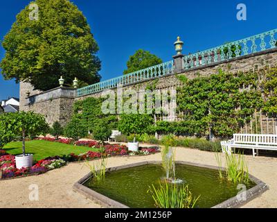 Europe, Allemagne, Hesse, Comté de Limburg-Weilburg, ville de Weilburg, Vallée de Lahn, château de Weilburg, jardin du château, mur de fruits en treillis au premier étage inférieur, fruits à la poire Banque D'Images