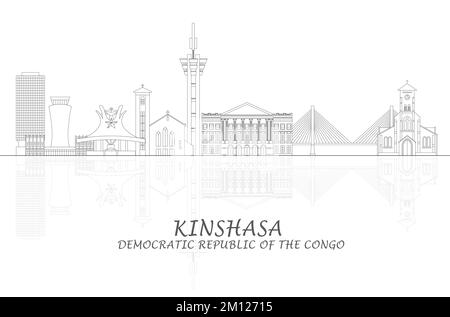 Aperçu Panorama par Skyline de Kinshasa, République démocratique du Congo - illustration vectorielle Illustration de Vecteur