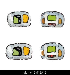 Vector Sushi and Rolls, gunkan, temaki et inari, ikura. Différents types de sushis isolés sur fond blanc Illustration de Vecteur