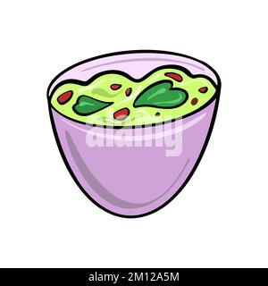 Boîte traditionnelle mexicaine Vector Guacamole dessinée dans un style de dessin animé plat. Illustration de Vecteur