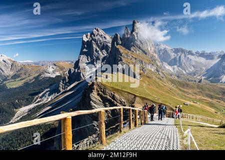 Europe, Italie, Alpes, Dolomites, montagnes, Tyrol du Sud, Val Gardena, Geislergruppe / Gruppo delle Odle, vue de Seceda Banque D'Images