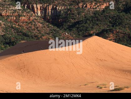 Randonneurs le long de la crête des dunes au parc national de Coral Sand Dunes près de Kanab, Utah Banque D'Images