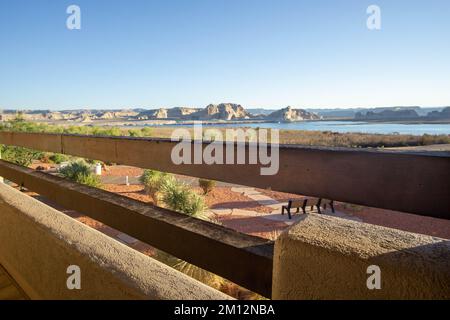 Une vue magnifique sur le lac Powell et les montagnes environnantes depuis un balcon à page, en Arizona Banque D'Images