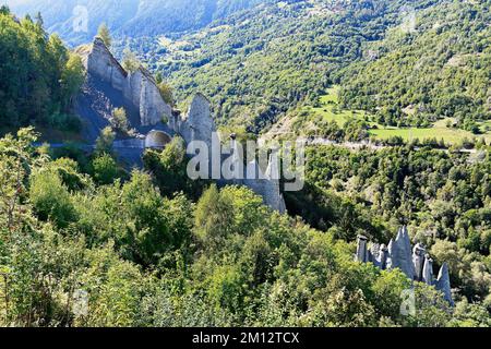 Pyramides de la Terre d'Euseigne, Val d'Herens, d'Heremence, Caton Valais, Suisse, Europe Banque D'Images