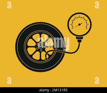 Montage des pneus. Pompe, roue de voiture et jauge de pression des pneus de conception plate. Illustration du stock vectoriel. SPE 10 Illustration de Vecteur