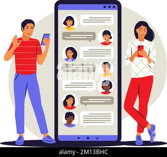 Concept de chat. Parler en ligne, parler, parler, dialogue. Notifications des messages de discussion sur le téléphone mobile. Illustration vectorielle . Plat. Illustration de Vecteur