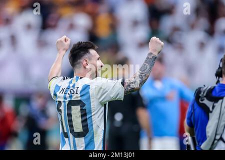 Al Daayen, Qatar. 09th décembre 2022. AL DAAYEN, QATAR - DÉCEMBRE 9 : Lionel Messi de l'Argentine célèbre la victoire lors de la coupe du monde de la FIFA - quart de finale du match entre les pays-Bas et l'Argentine au stade Lusail sur 9 décembre 2022 à Al Daayen, Qatar (photo de Henk Jan Dijks/ Orange Pictures) crédit : Orange pics BV/Alay Live News Banque D'Images