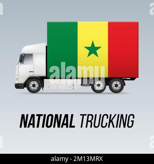 Symbole de camion de livraison nationale avec drapeau du Sénégal. Icône du camionnage national et drapeau sénégalais Illustration de Vecteur