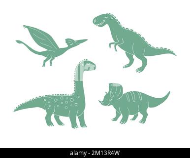 Ensemble vectoriel de doodle dessiné à la main croquis différents dinosaures verts isolés sur fond blanc Illustration de Vecteur