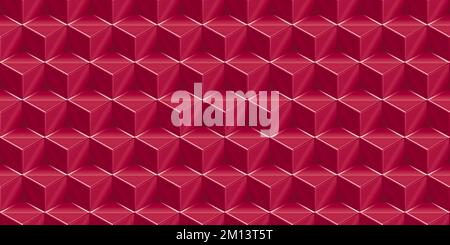 Texture d'arrière-plan des cubes isométriques brillants sans couture en Viva Magenta (PANTONE 18-1750) de l'année 2023. Voiture rouge moderne et géométrique abstraite Banque D'Images