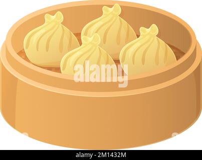 Chinois Dim Sum dans un panier de bambou asiatique illustration alimentaire isolée sur blanc dans le style de dessin animé Illustration de Vecteur