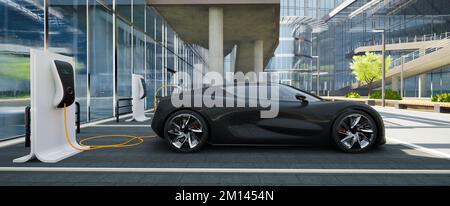 Absolument générique et sans brandy voiture de sport électrique charge, futur concept de véhicule électrique, rendu 3D Banque D'Images