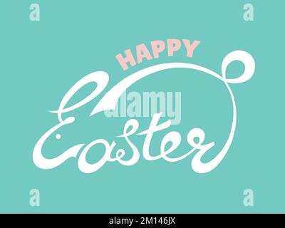 Lettrage fait main Happy Easter text comme logo de Pâques, badge, icône de lapin. Carte postale, logotype, carte postale, invitation, affiche, bannière Illustration de Vecteur