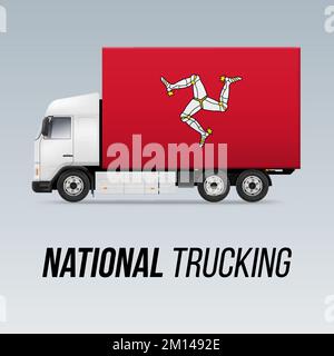 Symbole de camion de livraison nationale avec drapeau de l'île de Man. Motif drapeau et icône National Trucking Illustration de Vecteur