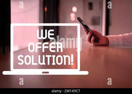 Présentation conceptuelle nous proposons la solution. Le concept d'affaires donne des moyens de résoudre le problème ou de traiter la situation Banque D'Images