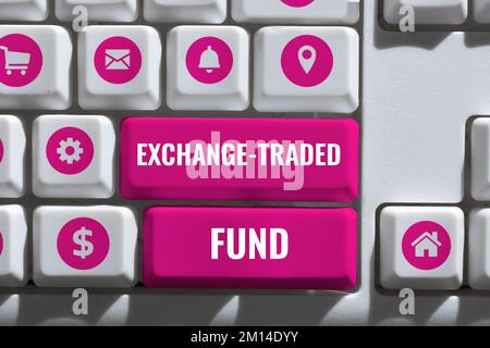 Affichage conceptuel Exchange Traded Fund. Notion : sécurité commercialisable qui suit un indice boursier Banque D'Images