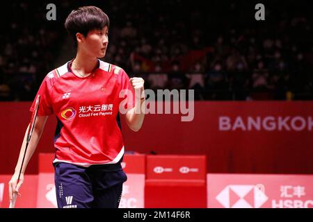 Bangkok, Thaïlande. 10th décembre 2022. Chen Yufei, de Chine, réagit lors d'un match demi-finale féminin contre Yamaguchi Akane, du Japon, lors des finales du BWF World Tour 2022 à Bangkok, en Thaïlande, le 10 décembre 2022. Crédit: Wang Teng/Xinhua/Alay Live News Banque D'Images