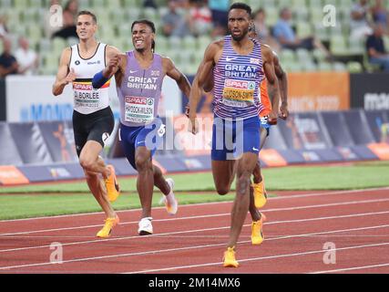 BORLÉE Dylan de Belgique , HAYDOCK-WILSON Alex et HUDSON-SMITH Matthew de Grande-Bretagne 400m FINALE MASCULINE lors des Championnats européens d'athlétisme 2022 sur 15 août 2022 à Munich, Allemagne - photo Laurent Lairys / DPPI Banque D'Images