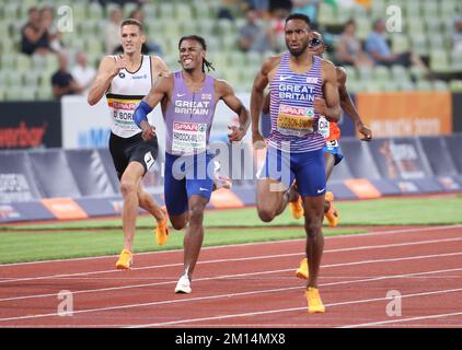 BORLÉE Dylan de Belgique , HAYDOCK-WILSON Alex et HUDSON-SMITH Matthew de Grande-Bretagne 400m FINALE MASCULINE lors des Championnats européens d'athlétisme 2022 sur 15 août 2022 à Munich, Allemagne - photo Laurent Lairys / DPPI Banque D'Images