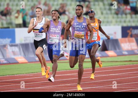 BORLÉE Dylan de Belgique , HAYDOCK-WILSON Alex et HUDSON-SMITH Matthew de Grande-Bretagne 400m FINALE MASCULINE lors des Championnats européens d'athlétisme 2022 sur 15 août 2022 à Munich, Allemagne - photo Laurent Lairys / DPPI Banque D'Images