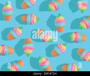Un motif de crème glacée coloré de 3D sur un fond bleu vif Banque D'Images