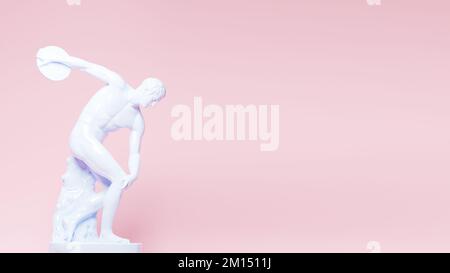 Discobolus, 3D rendu d'une statue de domaine public dans des couleurs pastel. Culture grecque et mythologie, affiche d'art abstrait d'une ancienne scultpure Banque D'Images