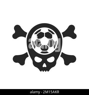 Ballon de football crâne avec crossbone. Tête squelette de football. Emblème pour les fans de sport. Illustration du logo Vector. Illustration de Vecteur