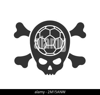 Ballon de football crâne avec crossbone. Tête squelette de football. Emblème pour les fans de sport. Illustration du logo Vector. Illustration de Vecteur