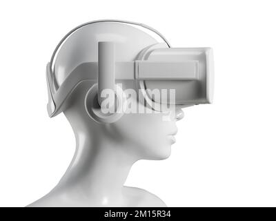 Tête avec casque VR isolé sur fond blanc. Rendu 3 D. Banque D'Images