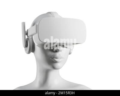 Tête avec casque VR isolé sur fond blanc. Rendu 3 D. Banque D'Images