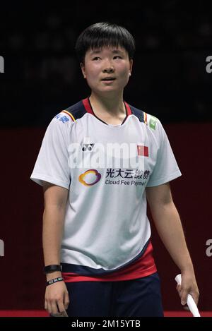 Bangkok, Thaïlande. 10th décembre 2022. Il Bing Jiao, de Chine, a vu lors du match des demi-finales uniques des femmes de badminton dans les finales du World Tour HSBC BWF 2022 au stade Nimibutr. Tai Tzu Ying, du Taipei chinois, a gagné Bing Jiao 2-0 (21-18, 21-14) (photo de Peerapon Boonyakiat/SOPA Images/Sipa USA) crédit: SIPA USA/Alay Live News Banque D'Images