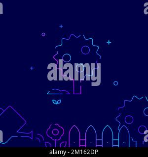 Icône de ligne de dégradé d'arbre de pomme, illustration simple sur fond bleu foncé, jardin, bordure inférieure liée à la ferme. Banque D'Images