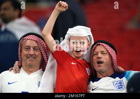 Les fans d'Angleterre sont en tête du match de la coupe du monde de la FIFA, quart de finale, au stade Al Bayt d'Al Khor, au Qatar. Date de la photo: Samedi 10 décembre 2022. Banque D'Images