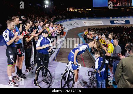 ROTTERDAM - Niki Terpstra est mis en lumière pendant les six jours de Rotterdam. Le gagnant du Tour de Flandre et de Paris-Roubaix, entre autres, dit Au revoir comme cycliste professionnel à l'âge de 38 ans. ANP MARCEL GUERRIER Banque D'Images