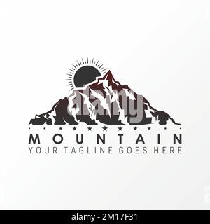 Excellente montagne avec soleil levant image graphique icône logo design abstrait concept vecteur stock. Peut être utilisé comme symbole lié à l'aventure Illustration de Vecteur