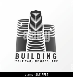 Trois gratte-ciel bâtiment ville image graphique icône logo design abstrait concept vecteur stock. Peut être utilisé comme symbole associé à une propriété ou un groupe Illustration de Vecteur