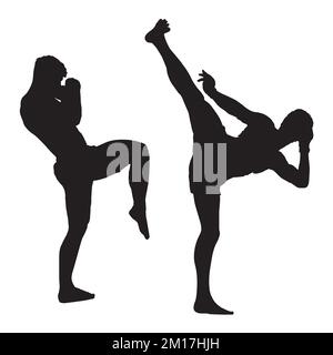 Silhouette d'art martial de kickboxing Illustration de Vecteur