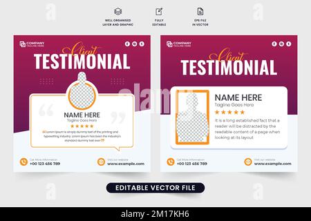 Conception de bannière Web de commentaires du service client avec devis et sections de notation. Modèle de témoignage client pour la promotion commerciale. Examen du site Web Illustration de Vecteur
