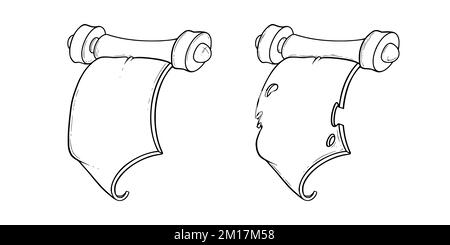 Anciennes esquisses de défilement. Rouleaux de papier déchiré pour les jeux. Illustration vectorielle isolée sur fond blanc Illustration de Vecteur