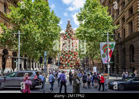 Immense sapin de Noël décoré dans le centre de Sydney, en Australie, le 9 décembre 2022 Banque D'Images