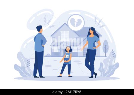 Concept de parentalité abstrait . Adoption d'un enfant, garde et tutelle, parent de famille d'accueil, conflit familial, orphelinat, parents adoptifs, plat vec Illustration de Vecteur