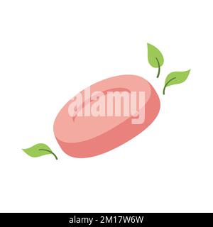 Savon solide naturel avec feuilles. Hygiène personnelle, mode de vie durable, zéro déchet, concept écologique. Illustration vectorielle dans le style de bande dessinée. Recyclage, gestion des déchets, écologie, durabilité. Illustration de Vecteur