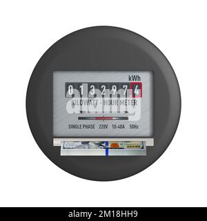 Kilowattheure compteur électrique avec dollars sur fond blanc. Illustration isolée 3D Banque D'Images