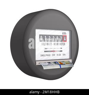 Kilowattheure compteur électrique avec dollars sur fond blanc. Illustration isolée 3D Banque D'Images