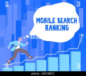 Légende conceptuelle classement de recherche mobile. Le mot écrit sur le site Web ou la page est classé dans les résultats de Search Engine Banque D'Images