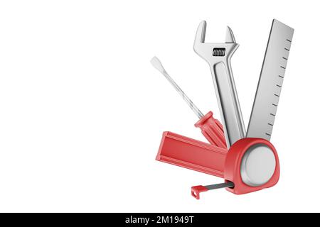 Outil de mesure rouge de construction sur fond blanc rendu 3D Banque D'Images